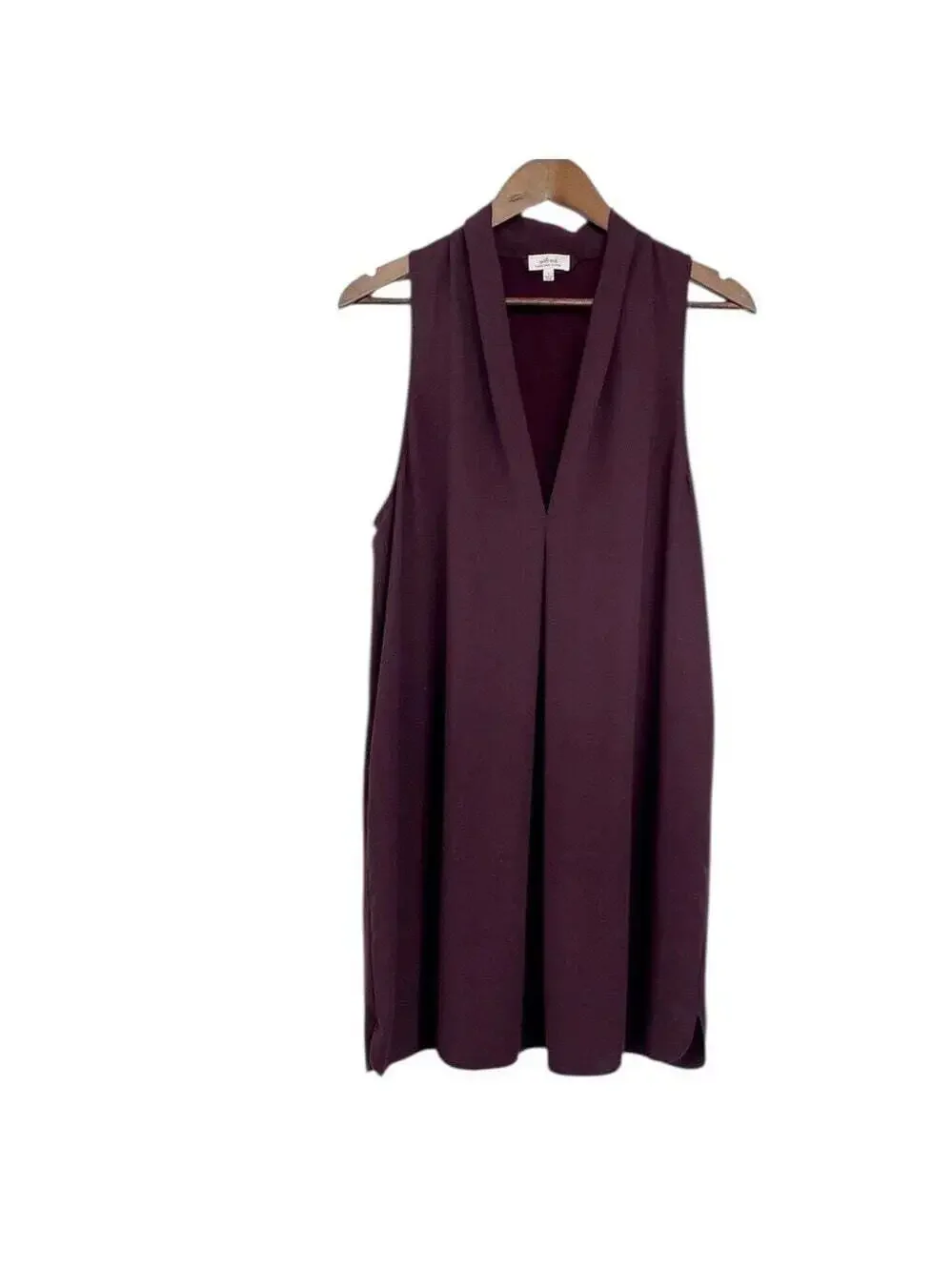 Aritzia Monge Dress Burgundy Sleeveless V Neck Silk Trim Midi Cocktail Party Med